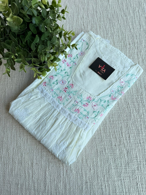 L size pastel emb cotton nighty - Yellow