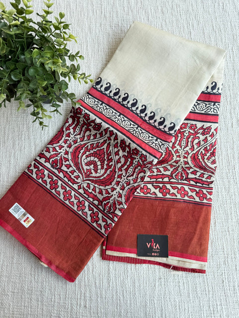 Printed tussar silk saree