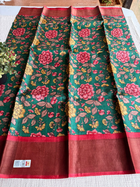 Printed tussar silk saree