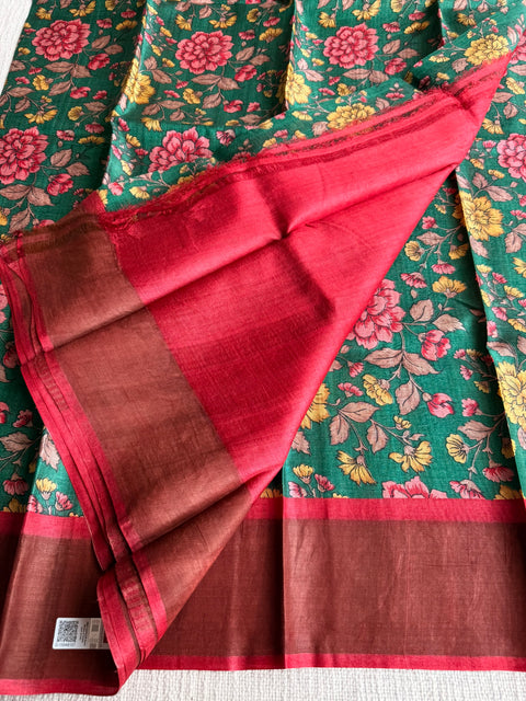 Printed tussar silk saree