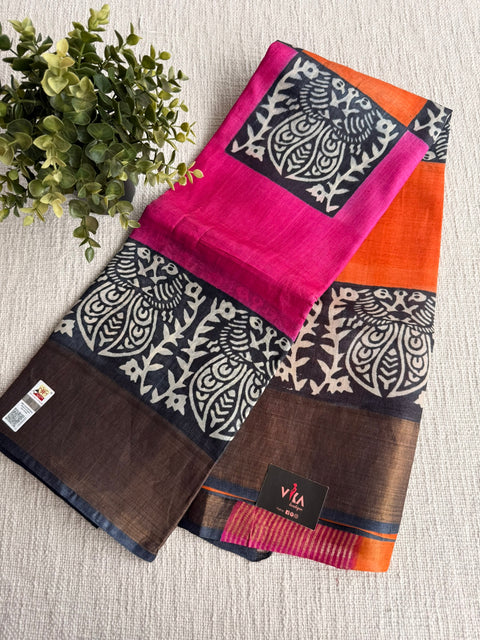 Printed tussar silk saree