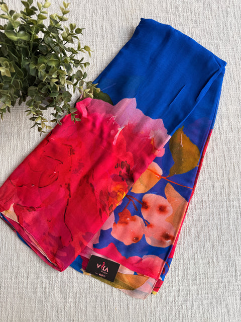 Digital printed pure chiffon saree
