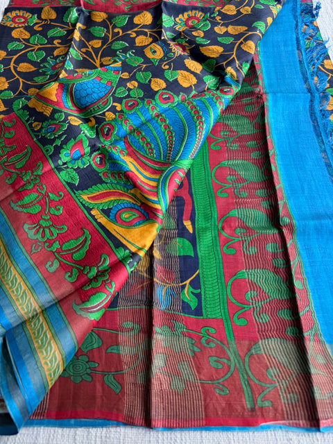 Printed tussar silk saree