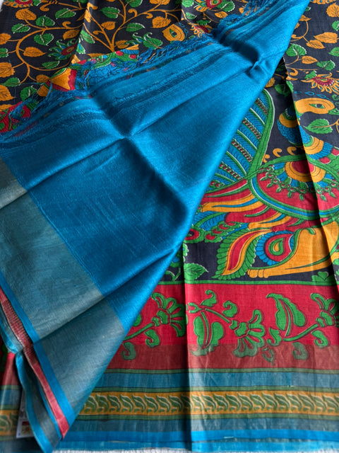 Printed tussar silk saree