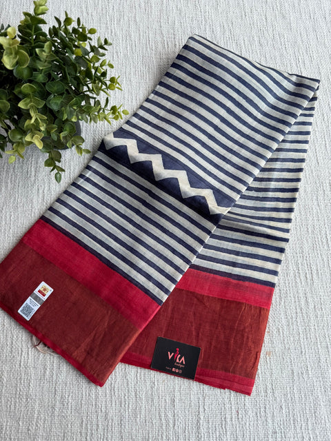 Printed tussar silk saree