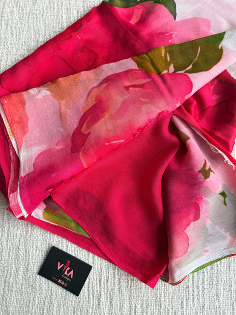 Digital printed pure chiffon saree
