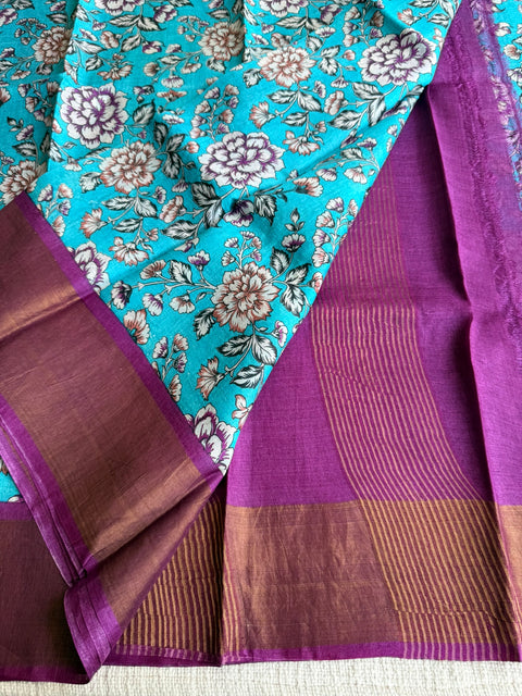 Printed tussar silk saree