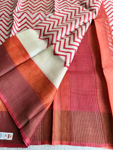 Printed tussar silk saree