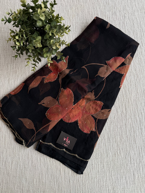 Cut dana work Floral printed chiffon saree
