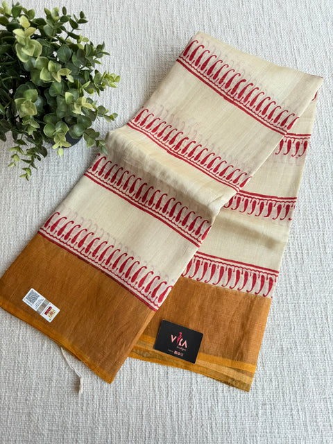 Printed tussar silk saree