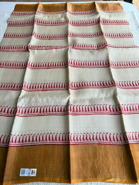 Printed tussar silk saree