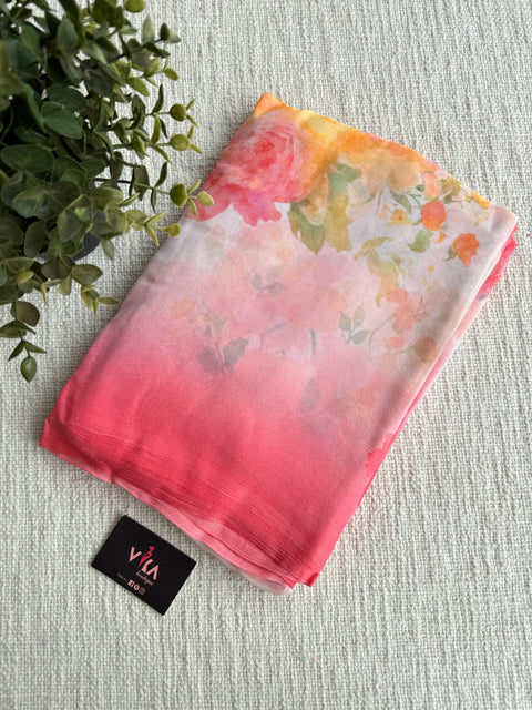 Digital printed pure chiffon saree
