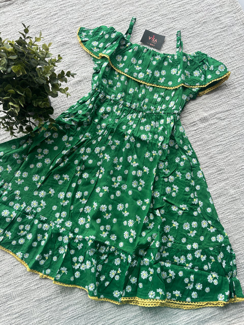 Green Floral printed kids frock