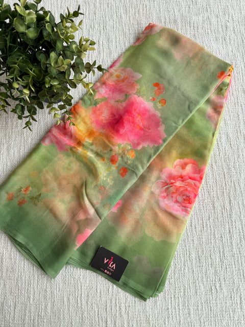 Digital printed pure chiffon saree