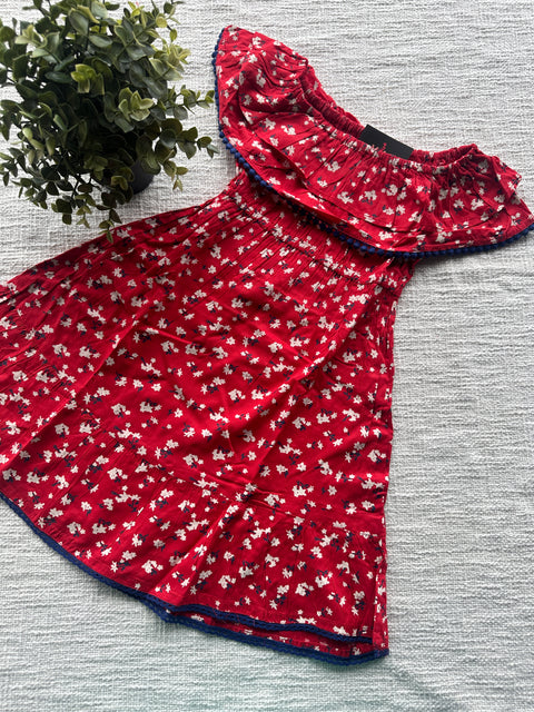 Red Floral printed kids frock