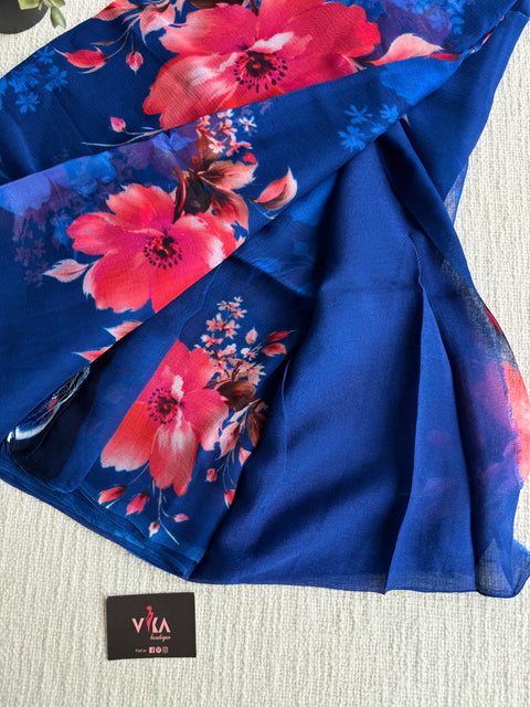 Digital printed pure chiffon saree