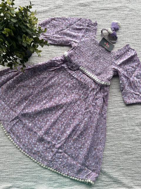 Lavender Floral printed kids frock