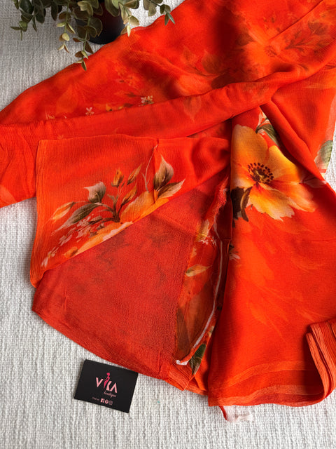 Digital printed pure chiffon saree