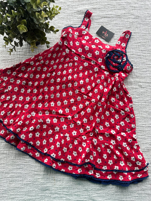 Red Floral printed kids frock