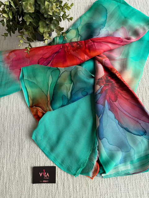Digital printed pure chiffon saree