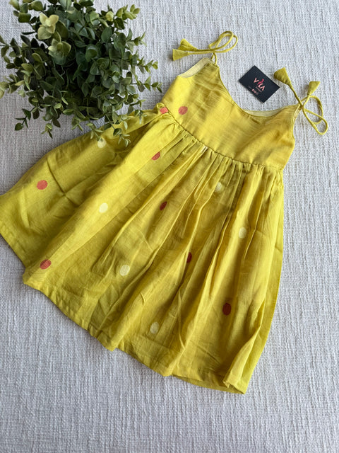 Yellow Jamdani cotton kids frock