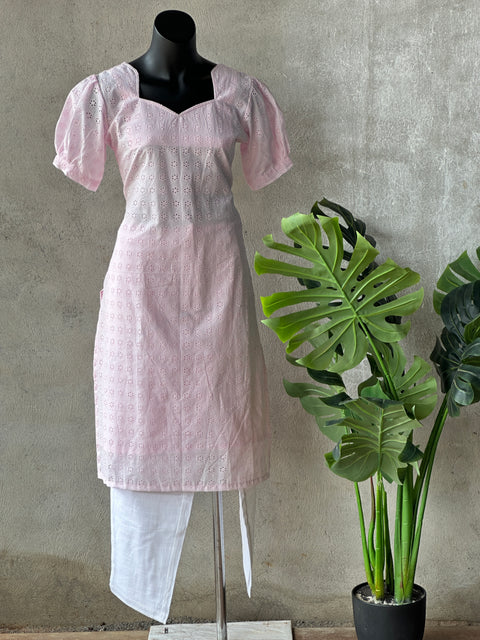 Pink hakoba cotton kurti pant set