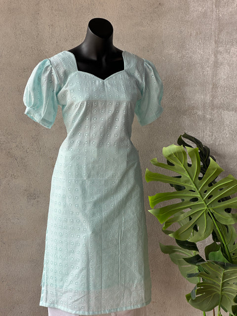 Light Blue hakoba cotton kurti pant set