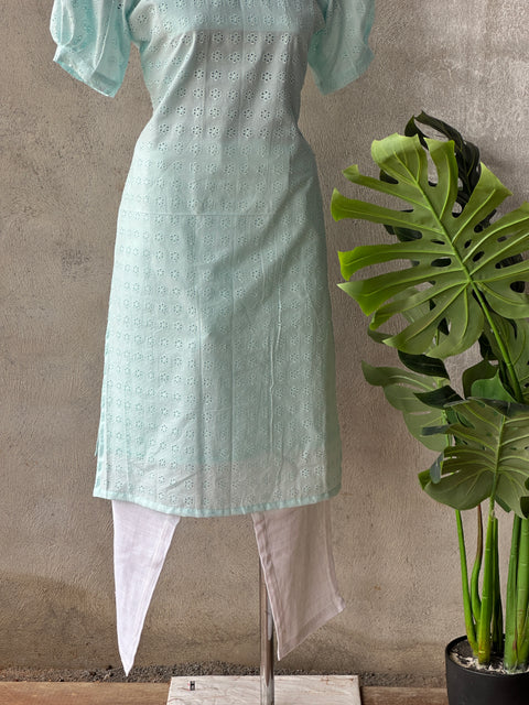 Light Blue hakoba cotton kurti pant set