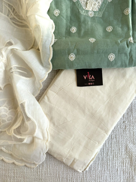 Emb chanderi suit top with cotton dupatta