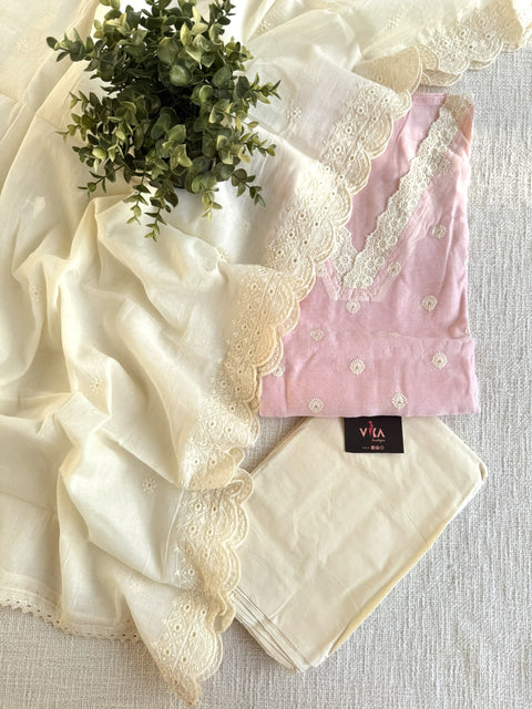Emb chanderi suit top with cotton dupatta
