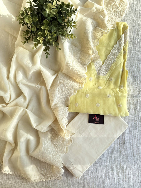 Emb chanderi suit top with cotton dupatta
