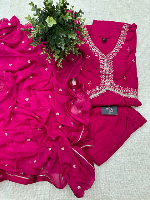 Alia cut Roman silk ready suit set - pink