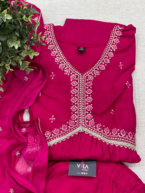 Alia cut Roman silk ready suit set - pink