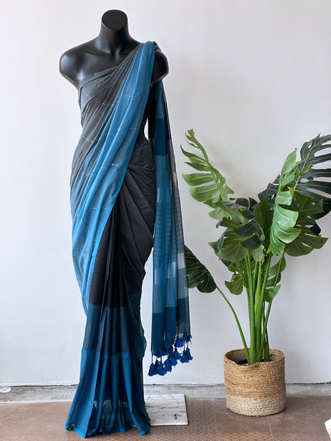 Grey Blue soft cotton saree