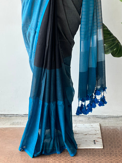 Grey Blue soft cotton saree