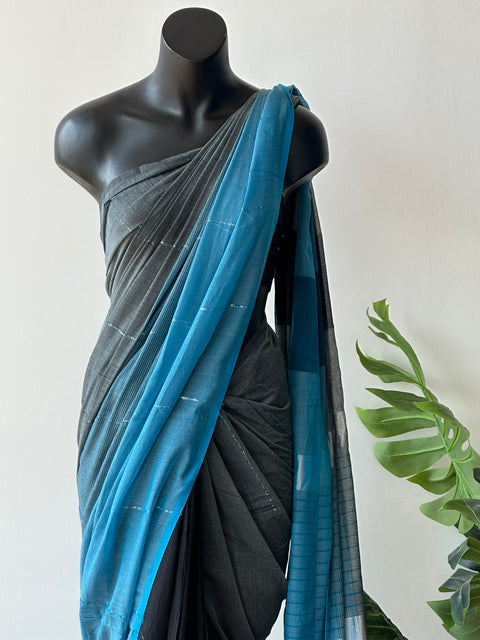 Grey Blue soft cotton saree