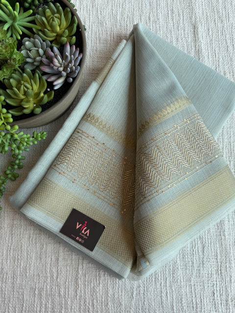 Pastel Blue weaving border tissue saree