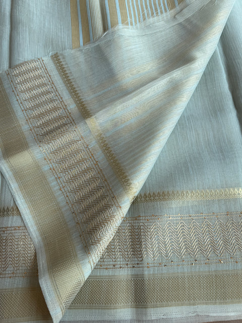 Pastel Blue weaving border tissue saree