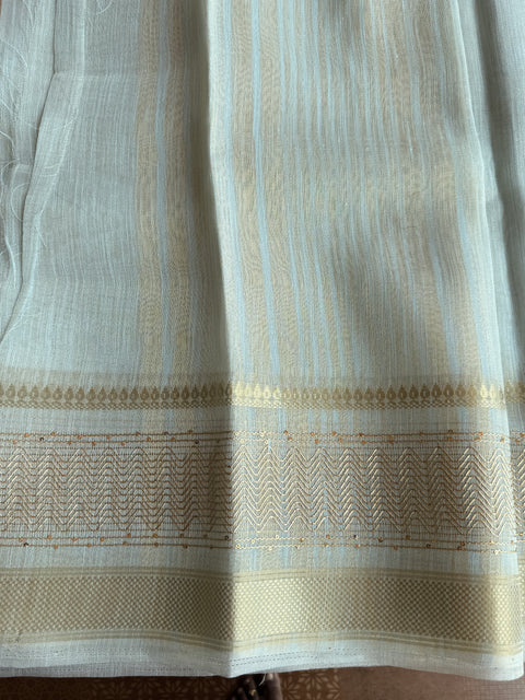 Pastel Blue weaving border tissue saree