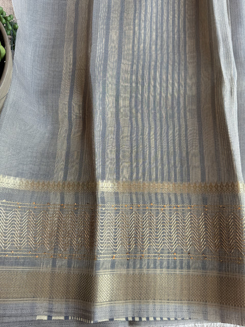 Light Grey weaving border tissue saree