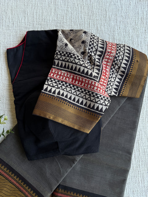 Cotton saree with Ready blouse - size 36