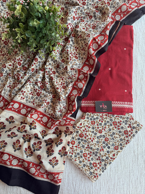 plain red cotton salwar suit set