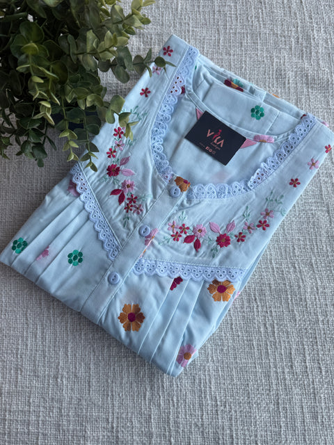 Embroidered poly cotton nighty