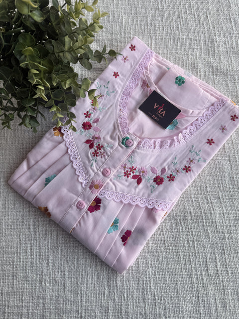 Embroidered poly cotton nighty