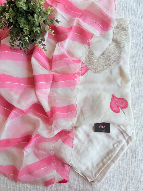 Pink leaf organza salwar material