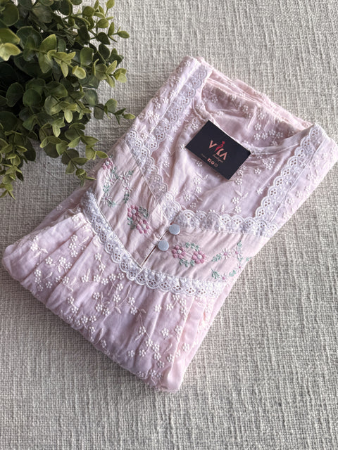 L size emb pure cotton nighty - Peach