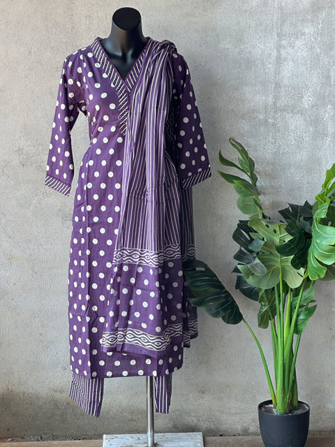 Polka dot printed cotton kurti pant set