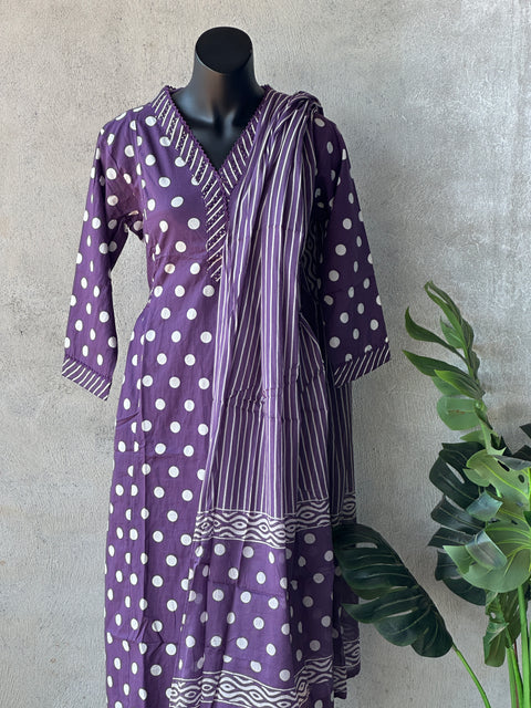 Polka dot printed cotton kurti pant set