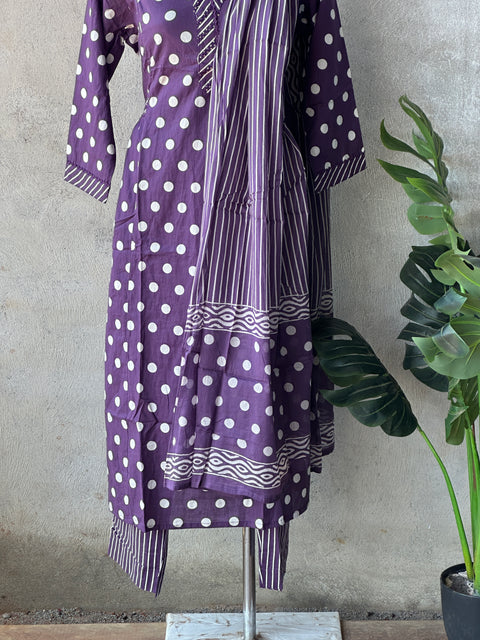 Polka dot printed cotton kurti pant set