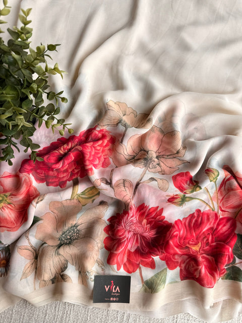 Floral printed georgette saree